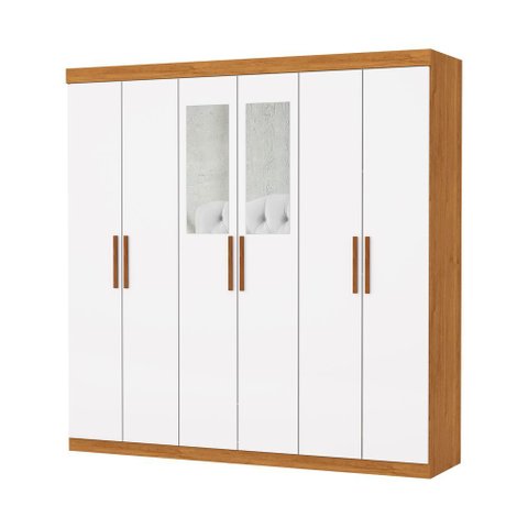 Guarda Roupa Casal Recife 6 Portas 2 Gavetas com Espelho Carioca Moveis Cinamomo/neve