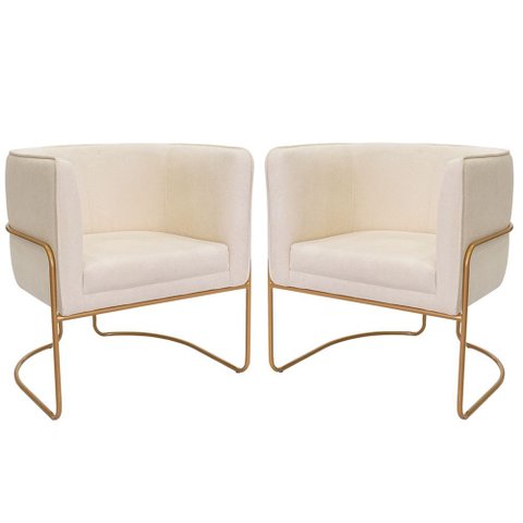 Kit 02 Poltronas Decorativas Betina Base Aço Ouro Fosco Bouclé Off White - Nexta Casa