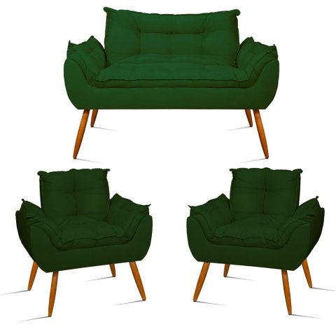 Kit Sofá Opala + 2 Poltronas Opala Sala de Estar Cor:verde