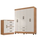 Ver imagem 1 de Kit Guarda-roupa Casal 6 Portas e Cômoda Sapateira 1 Porta Lisa Nature/off White