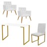 Kit Escritório Stan 2 Poltronas Capitonê com Cadeira e Mesa Industrial Branco Dourado Corino - 1
