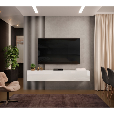 Rack para TV 180cm Suspenso com 2 Portas Bancada Future Branco Peternella