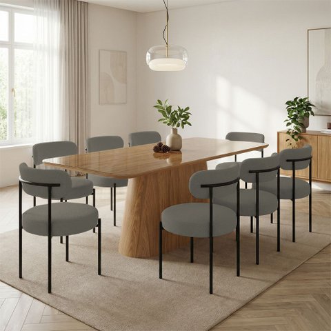 Mesa Jantar Vidro 200cm Kit 8 Cadeiras Base Aço Preto Boucle Ted H02 - D'Rossi