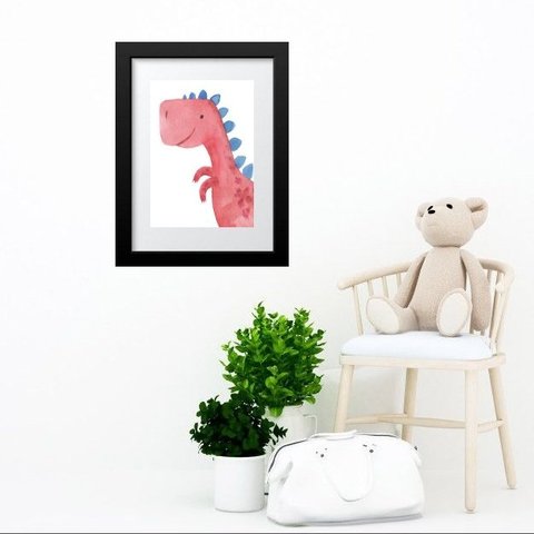 Quadro Infantil Dinossauro Vermelho - 60x48cm:madeira Preta