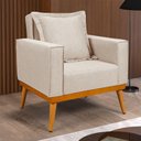 Ver imagem 1 de Poltrona Florença Decorativa Base Madeira Maciça Design Moderno Conforto Sala de Estar - Cru Linho