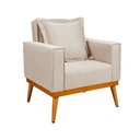 Ver imagem 2 de Poltrona Florença Decorativa Base Madeira Maciça Design Moderno Conforto Sala de Estar - Cru Linho