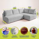 Ver imagem 2 de Sofá de Canto Modular Vibe Direito 2,70m x 1,70m Xpand Tech Tecido Velourê Cinza Claro Cama Inbox
