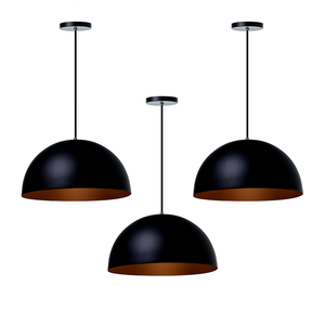 Kit 3 Lustres Pendentes Meia Lua 40cm Alumínio Decorações Cor: Preto