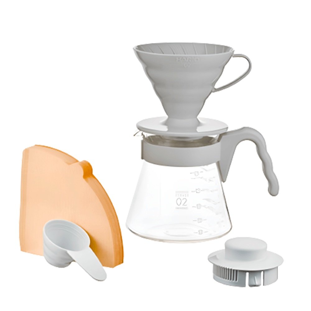 Kit Cafeteira em Acrílico Hario V60-02 Cinza Claro - Vcsd-02-pgr