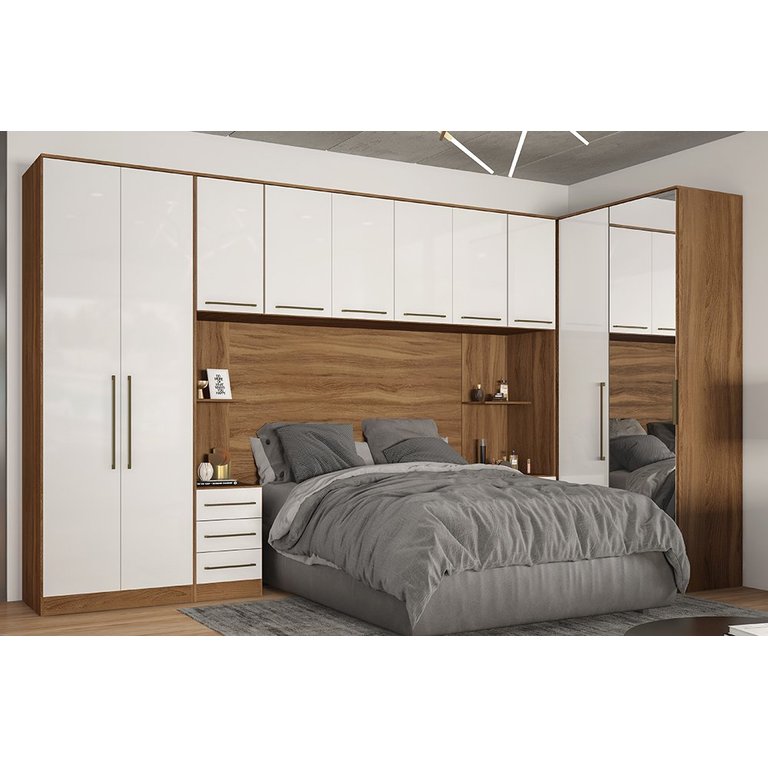 Quarto Modulado Completo Casal 10 Portas 09 Gavetas c/ Espelho Irlanda Amendola Branco Demóbile