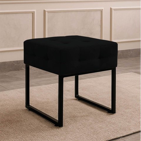Puff Sala Decorativo Industrial Elisa Suede Preto D03 - D’Rossi