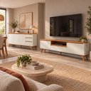 Ver imagem 1 de Conjunto Rack + Buffet Vertex Rack Off White/Naturalle Buffet Off White/Naturalle Mavaular