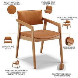 Cadeira para Sala de Jantar Estar Living Giorgia L02 Couríssimo Canela - Lyam Decor - 4