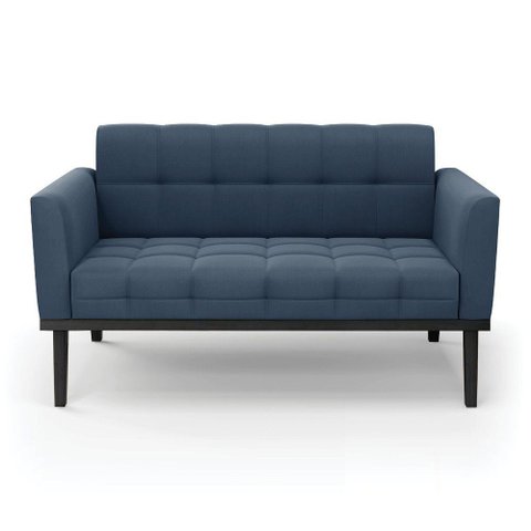 Sofá Namoradeira 2 Lugares Base de Madeira Preto Elisa Suede D03 - D'Rossi Cor Azul Marinho