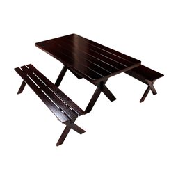 Conjunto Mesa 1,6m e 2 Bancos e 2 Banquetas Sem Encosto Madeira Maciça Eucalipto:Tabaco - 3