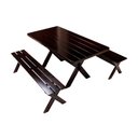 Ver imagem 3 de Conjunto Mesa 1,6m e 2 Bancos e 2 Banquetas Sem Encosto Madeira Maciça Eucalipto:Tabaco