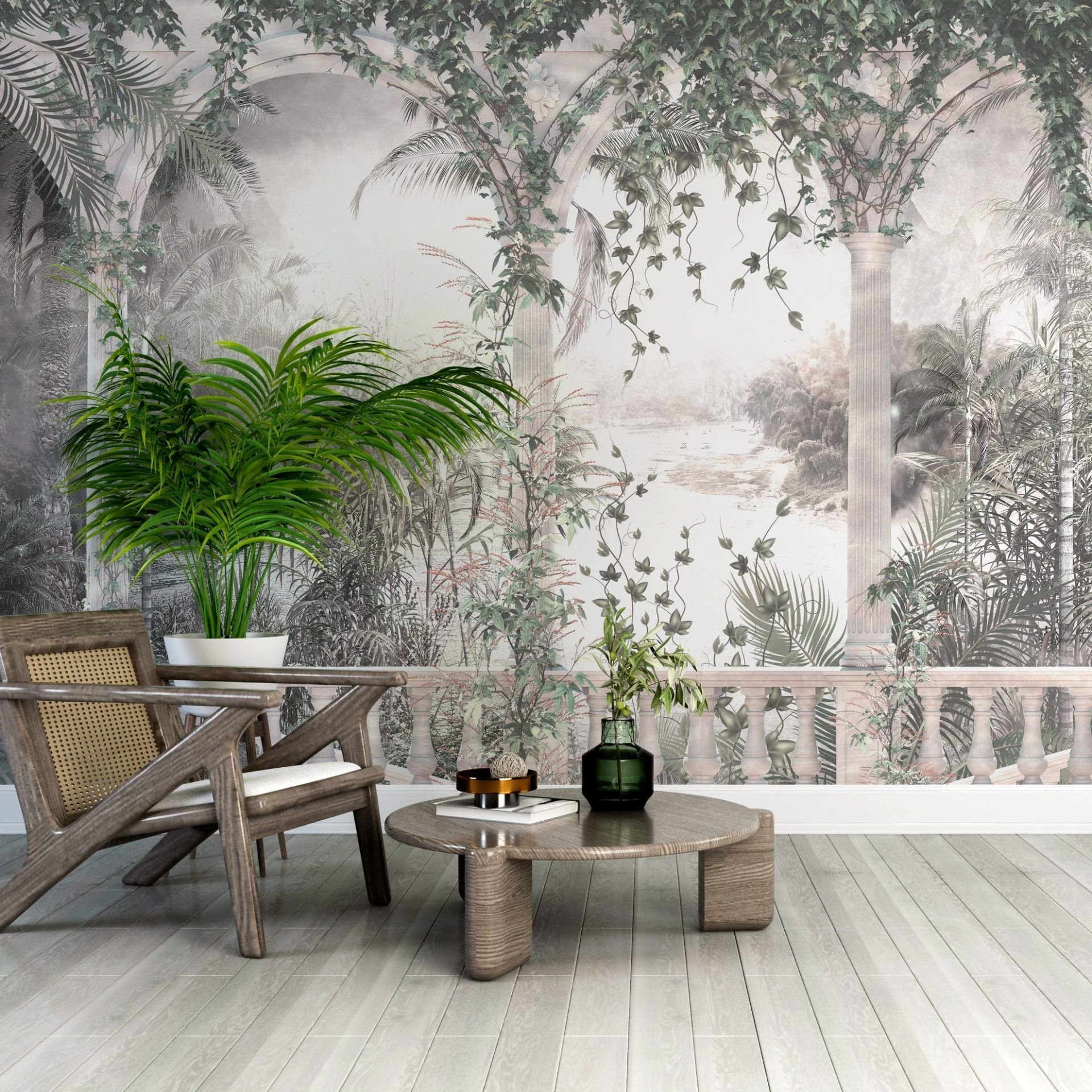 Ver imagem 1 de Papel de Parede Adesivo Floresta Tropical Arco Romano - Painel