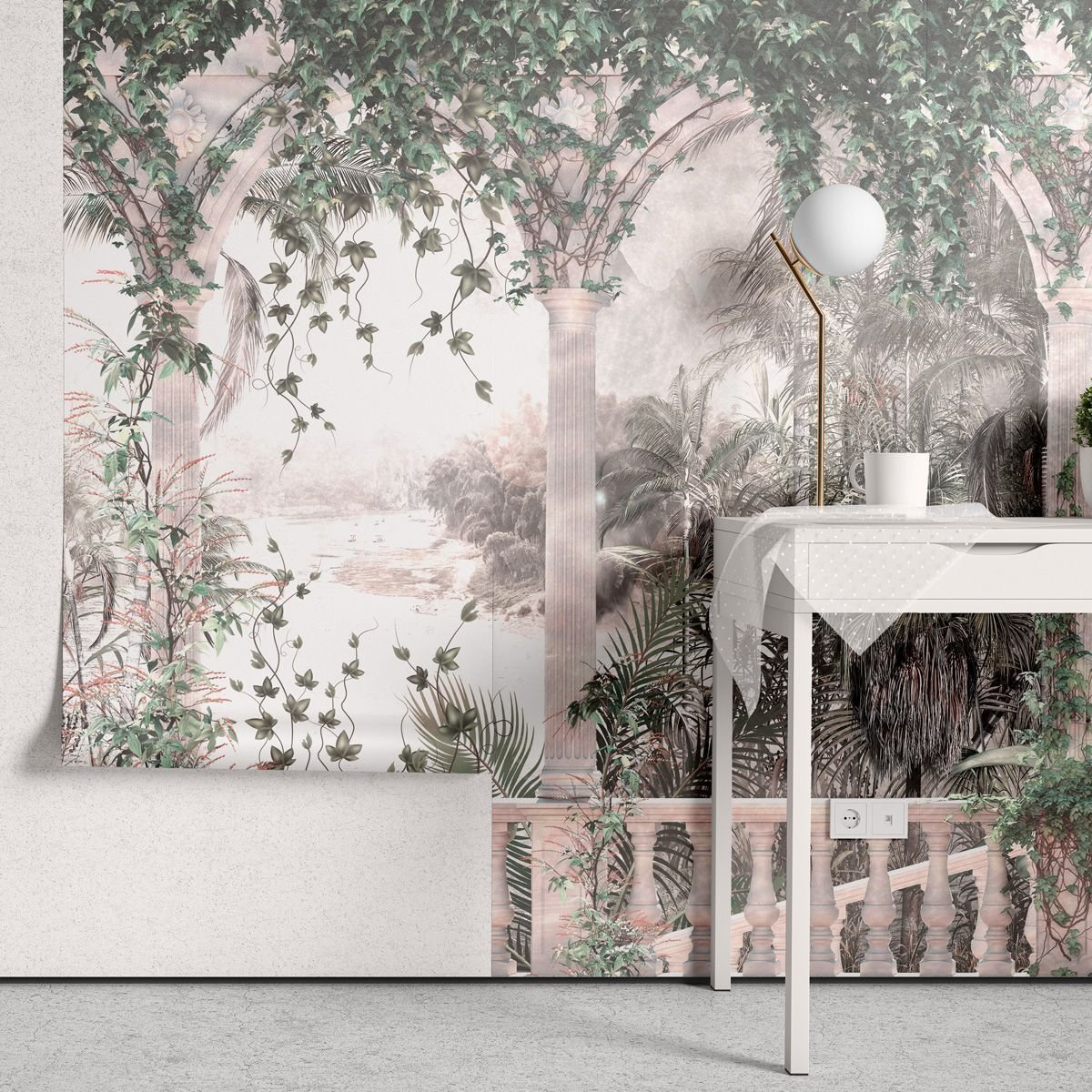 Ver imagem 2 de Papel de Parede Adesivo Floresta Tropical Arco Romano - Painel