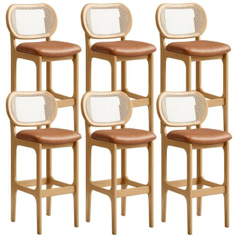 Kit 06 Banquetas Altas para Cozinha Bancada Sala Tela Betta Fixa L02 Couríssimo Whisky - Lyam