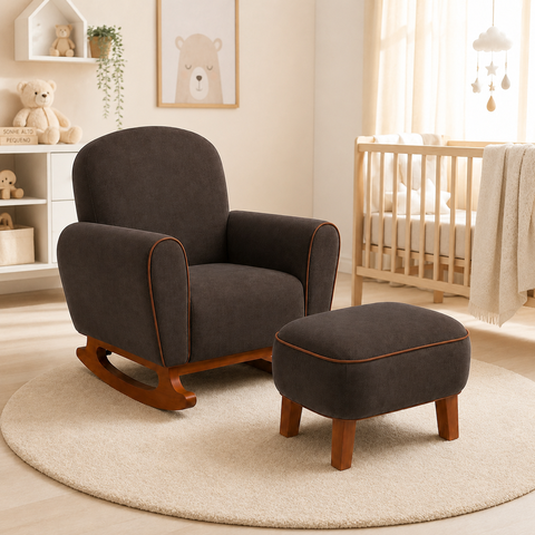 Poltrona Amamentação Nuvem Base Balanço com Puff Suede:Suede Marrom