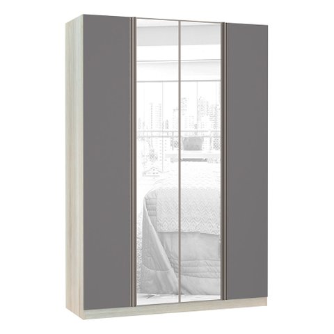 Guarda-roupa Solteiro Luciane 4 Portas 3 Gavetas Prime Plus Alumínio com Espelho 160 Cm