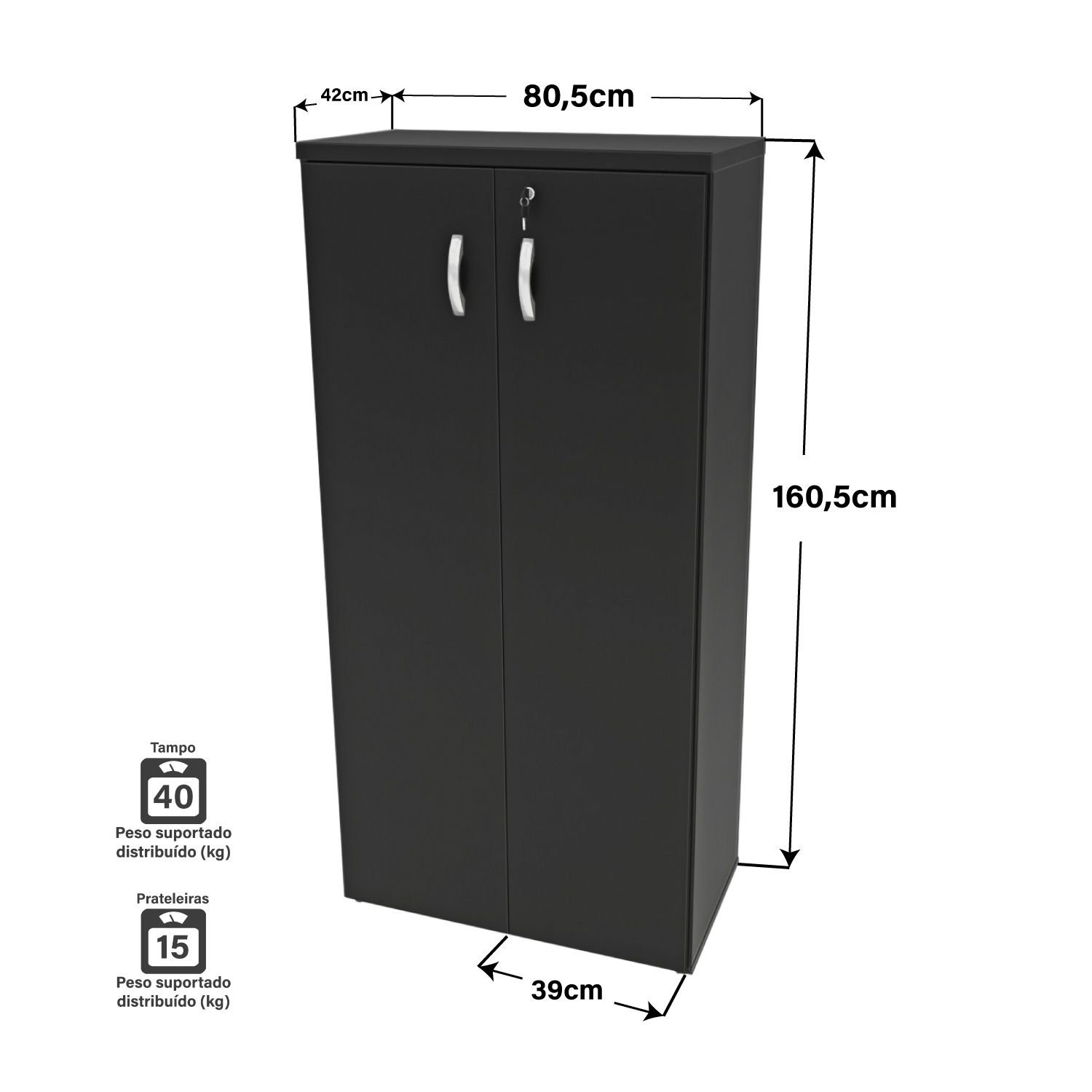Armário Alto Fechado 1.60x80x42 F.15mm Netmobil - Preto - 6