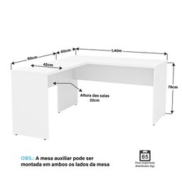 Mesa de Canto em L para Escritório 1.40x1.50 Tampo 30mm - Branco - 4