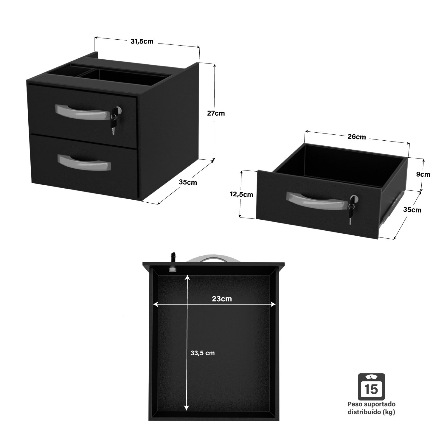 Mesa de Escritório 1.40x60 com Gaveteiro Tampo 30mm - Preto - 4