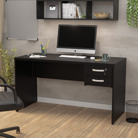 Mesa de Escritório 1.40x60 com Gaveteiro Tampo 30mm - Preto