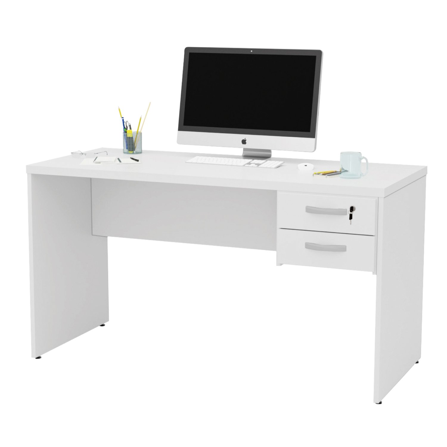 Mesa de Escritório 1.40x60 com Gaveteiro Tampo 30mm - Branco - 3