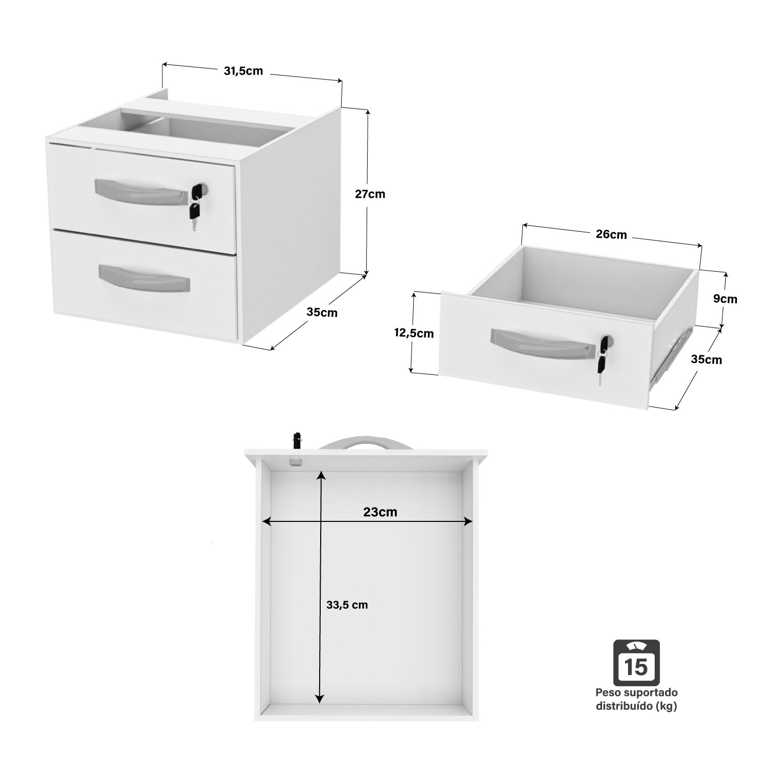 Mesa de Escritório 1.40x60 com Gaveteiro Tampo 30mm - Branco - 5