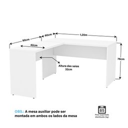 Mesa de Canto em L para Escritório 1.20x1.50 Tampo 30mm - Branco - 4