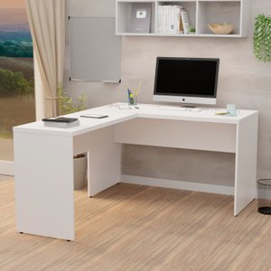 Mesa de Canto em L para Escritório 1.20x1.50 Tampo 30mm - Branco