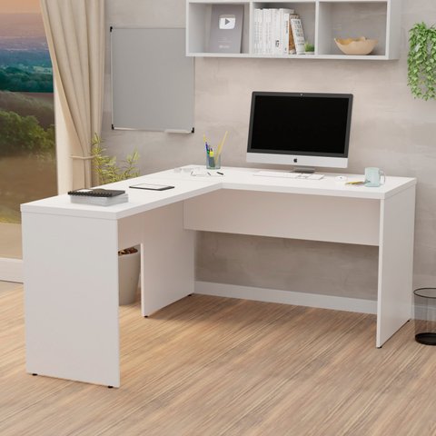 Mesa de Canto em L para Escritório 1.20x1.50 Tampo 30mm - Branco