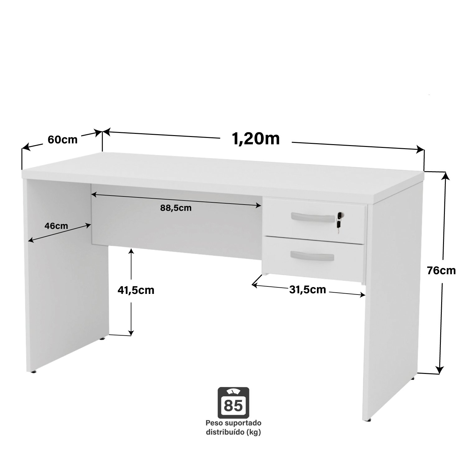 Mesa de Escritório 1.20x60 com Gaveteiro Tampo 30mm Netmobil - Branco - 4