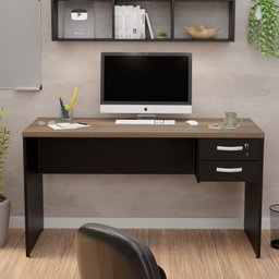 Mesa de Escritório Escrivaninha 1.40x60 com Gaveteiro - Nogal - 3