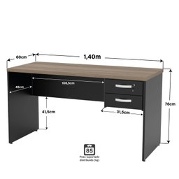 Mesa de Escritório Escrivaninha 1.40x60 com Gaveteiro - Nogal - 5