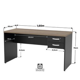 Mesa de Escritório 1.60x60 com Gaveteiro Tampo 30mm - Nogal - 5