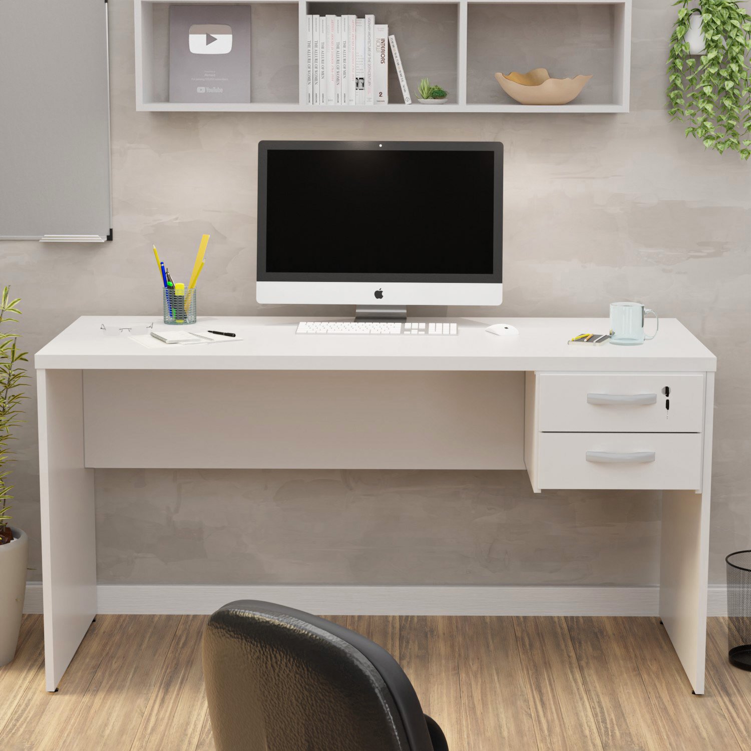 Mesa de Escritório 1.60x60 com Gaveteiro Netmobil - Branco - 2