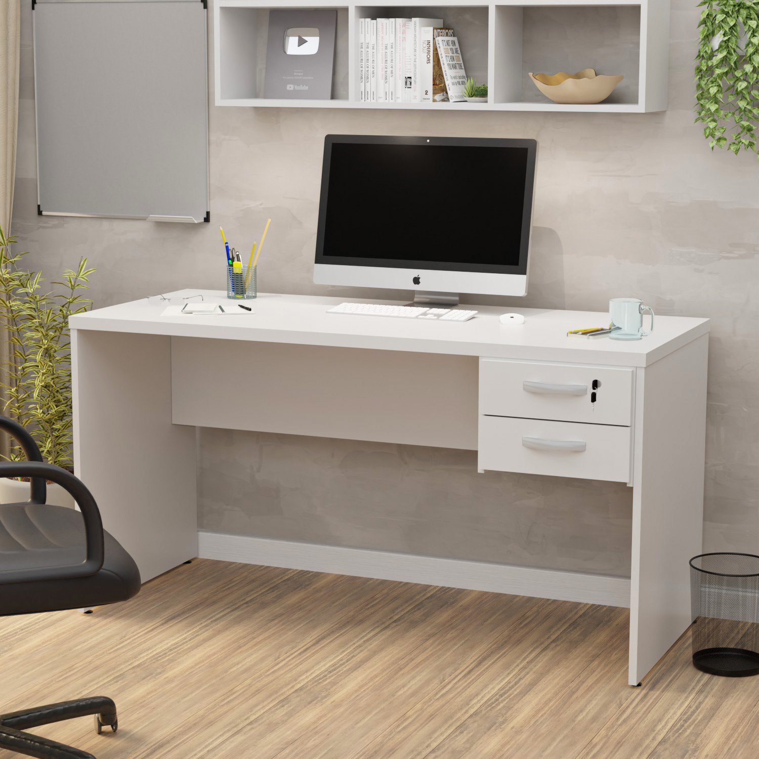 Mesa de Escritório 1.60x60 com Gaveteiro Netmobil - Branco - 1