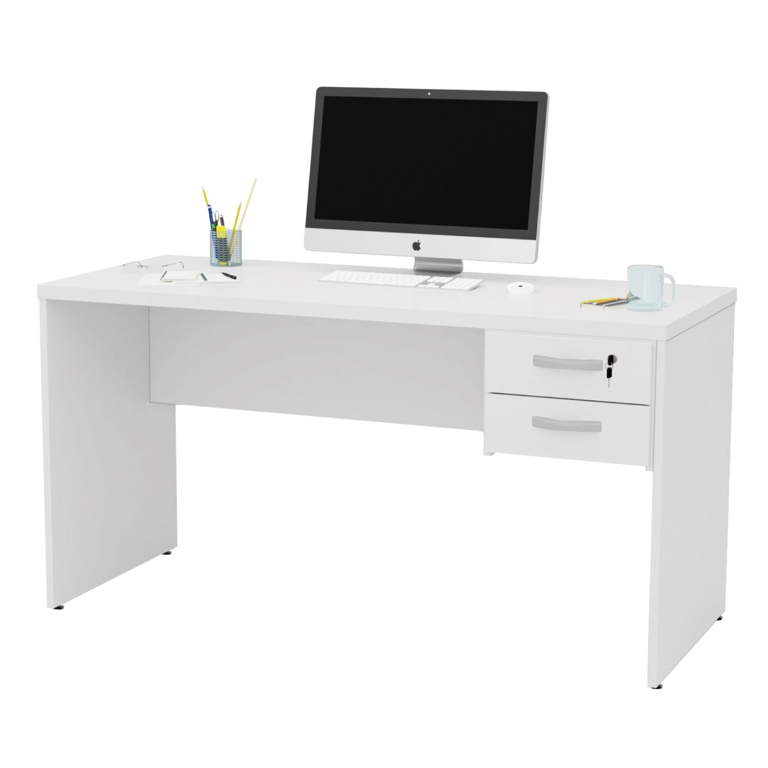 Mesa de Escritório 1.60x60 com Gaveteiro Netmobil - Branco - 3