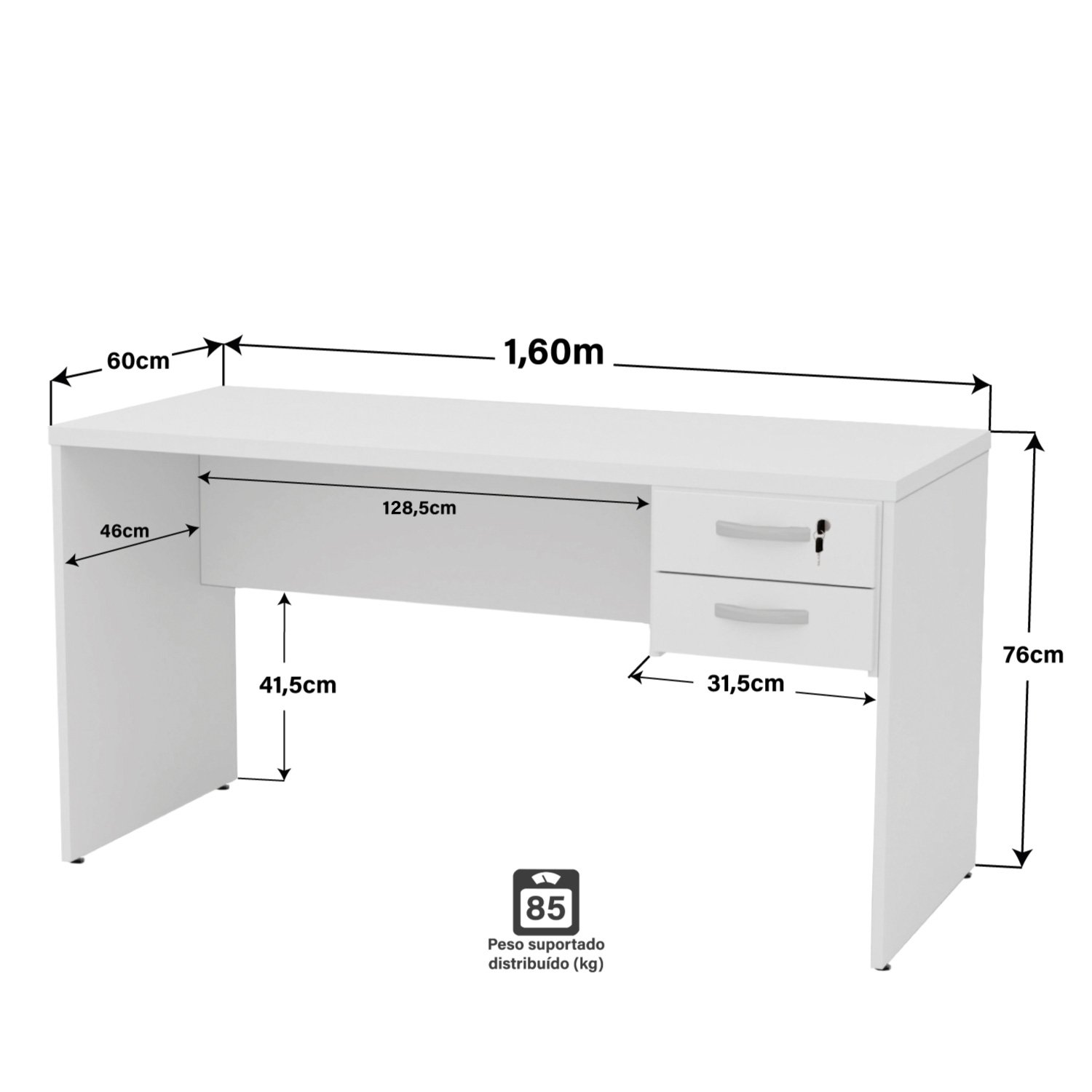 Mesa de Escritório 1.60x60 com Gaveteiro Netmobil - Branco - 4