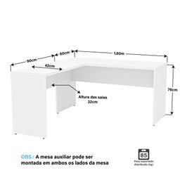 Mesa de Canto em L para Escritório 1.60x1.50 Tampo 30mm - Branco - 4