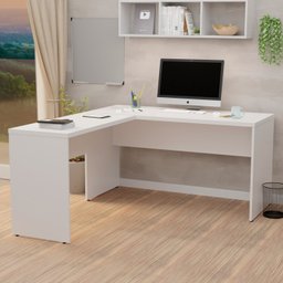 Mesa de Canto em L para Escritório 1.60x1.50 Tampo 30mm - Branco - 2