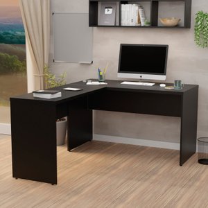 Mesa de Canto em L para Escritório 1.20x1.50 Tampo 30mm - Preto