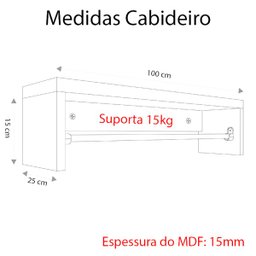 Cabideiro 100cm arara De Parede Preto 15mm suporte Cromado - 2