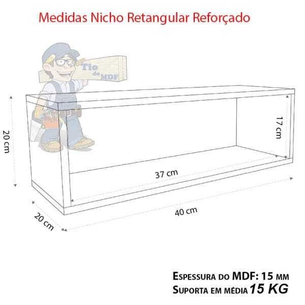Nicho Retangular 40x20x20cm Reforçado Branco MDF Decorativo - 2
