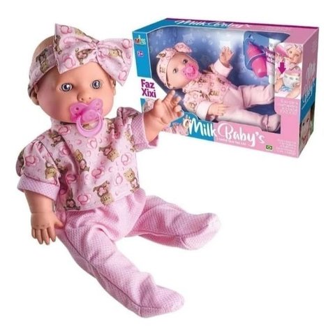 Brinquedo Milk Babys Bebê que Faz Xixi Milk Brinquedos