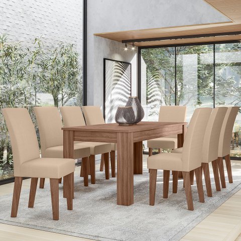 CONJUNTO SALA DE JANTAR GEÓRGIA 1,85 X 0,84 COM 8 CADEIRAS AMÊNDOA 51C