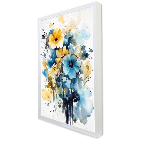 Quadro Decorativo Floral Luxo Flores Tons Pasteis em Moldura Caixa Tacolado Moldura Caixa 3cm Branca